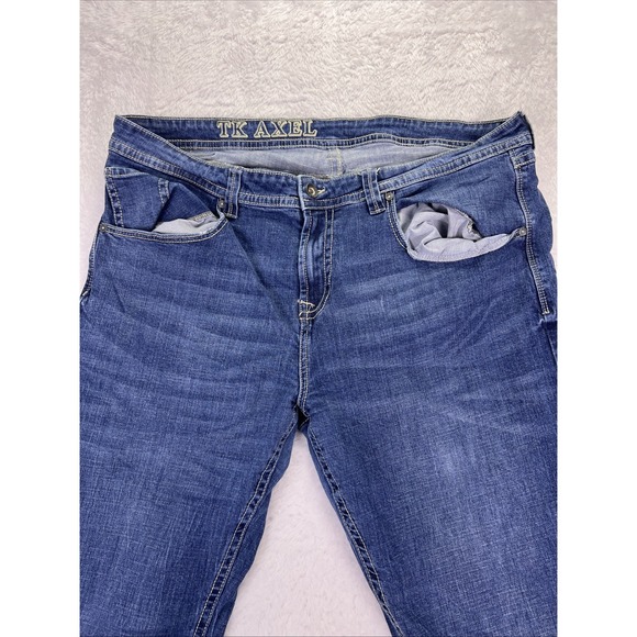 TK Axel Men's Jeans 42x30 Straight Bootcut Flap Pockets‎ Workwear Blue Med Wash - Picture 3 of 8